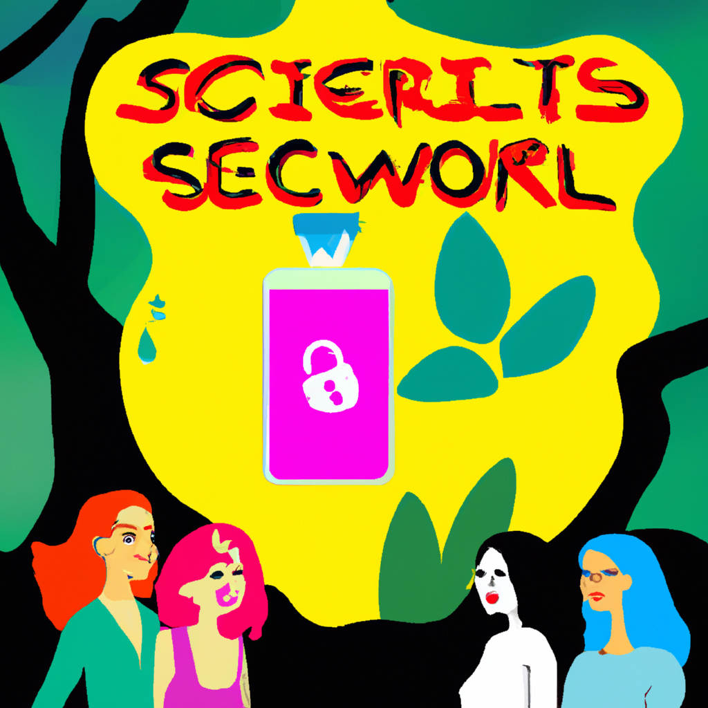 An illustration of a diverse set of people with radiant, healthy hair standing under a waterfall of essential nutrients and vitamins, surrounded by nature, with a mystical bottle labeled 'Secret Formula' in the foreground.