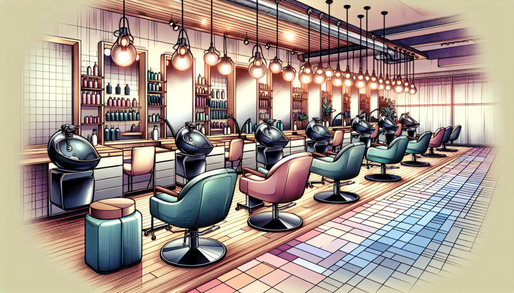 Create an image of a modern, welcoming hair salon that showcases a variety of used but well-maintained salon equipment, including stylish chairs, hairdryers, and workstations. The setting should exude