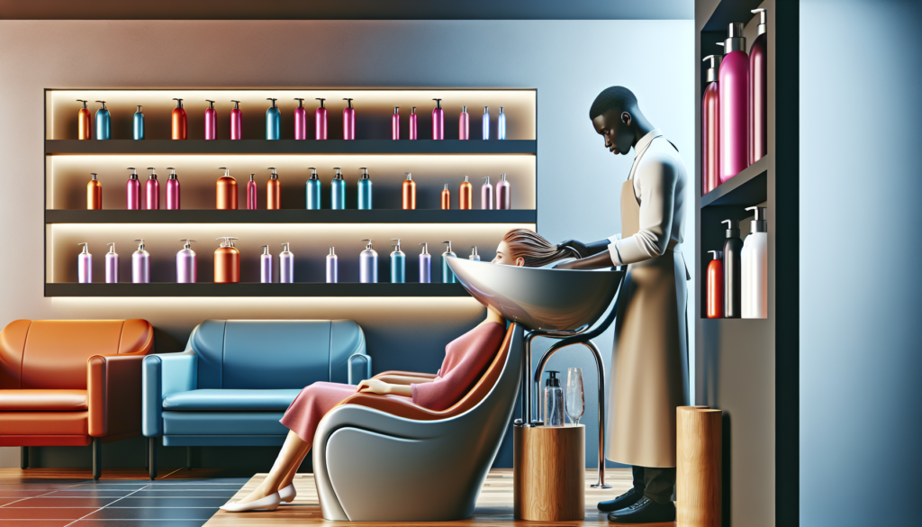 Create a high-resolution image showcasing a modern, elegant salon interior featuring a stylish wall-mounted shampoo bowl. The bowl should be ergonomically designed with a sleek finish and integrated f