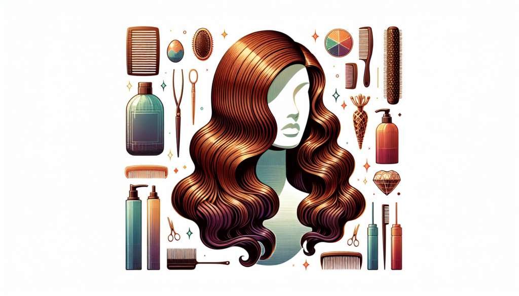 A high-quality, close-up image of a stylish brown water wave wig displayed on a mannequin head. The wig's texture should be rich and wavy, cascading down elegantly. The background should be a simple,