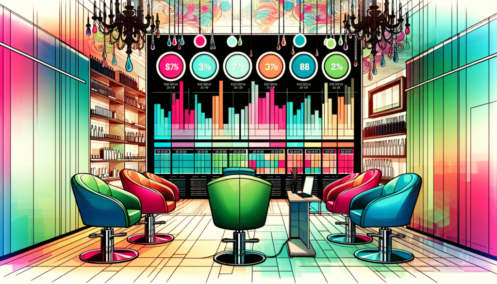 Create an image of a stylish modern salon with a variety of salon chairs displayed. Each chair should have a price tag, ranging from budget-friendly to high-end. The background should include salon eq
