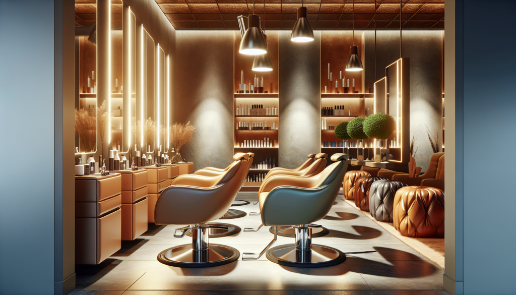 A modern salon interior adorned with sleek, camel-colored styling chairs. The chairs are ergonomically designed, providing optimal comfort and support, while maintaining a chic and luxurious aesthetic