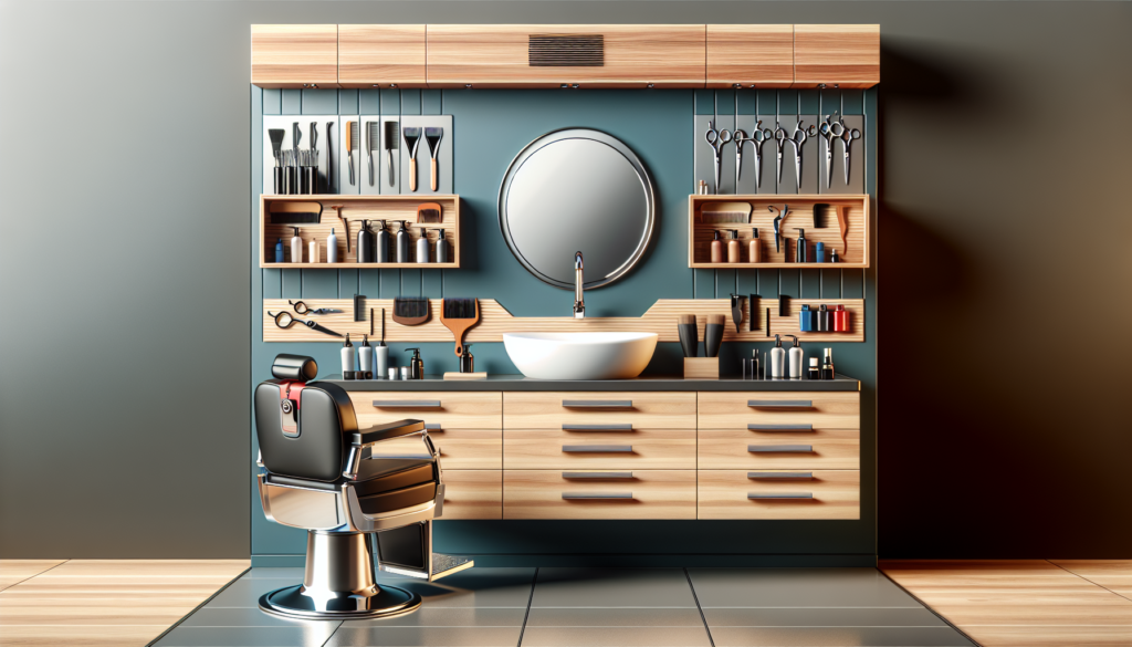 Create a highly detailed illustration of a modern and stylish barber sink station. The setup should include a sink with a mounted faucet, a countertop with essential barber tools such as scissors, raz