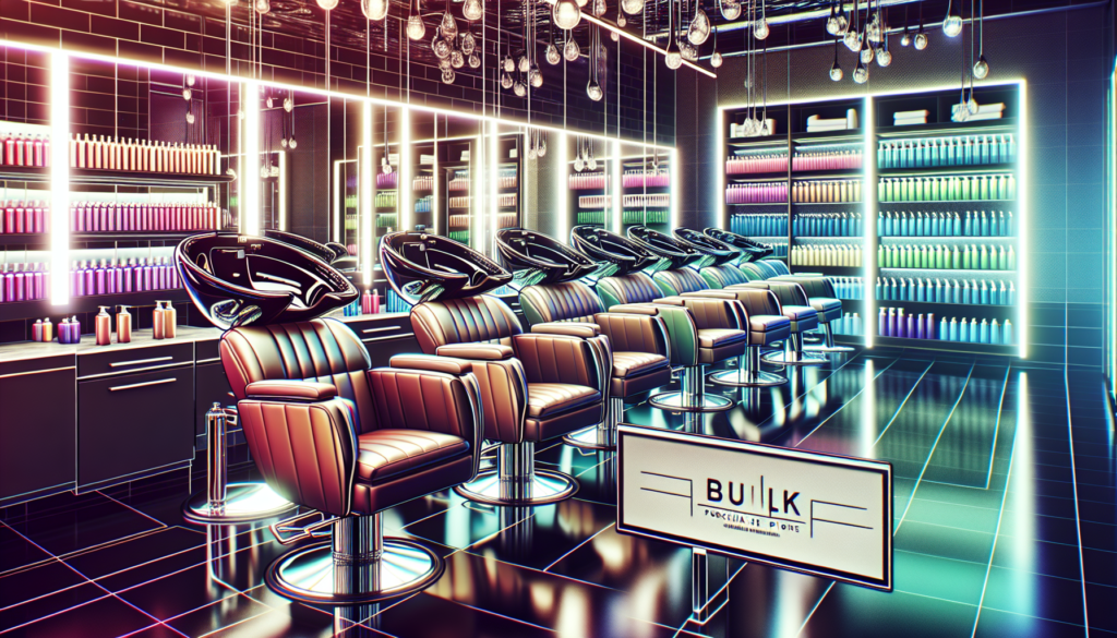 Create an image of a stylish, modern salon interior featuring a row of high-quality shampoo chairs. Each chair should look luxurious with comfortable padding and sleek design. Surround the chairs with